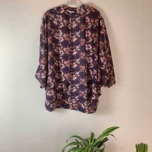 UO Ecote Purple Brown Oversized Floral Kimono